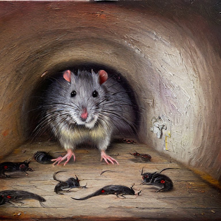 Hidden room in underground passageway, swarm of rats　oil paint3