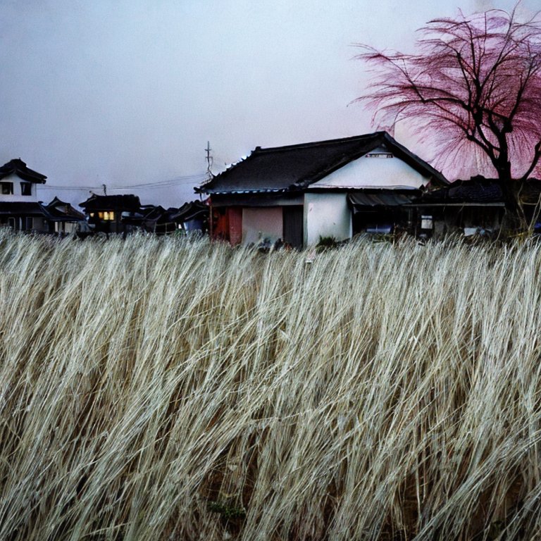 A closed village in Japan, blood spray, silver grass swaying in the dead of night5