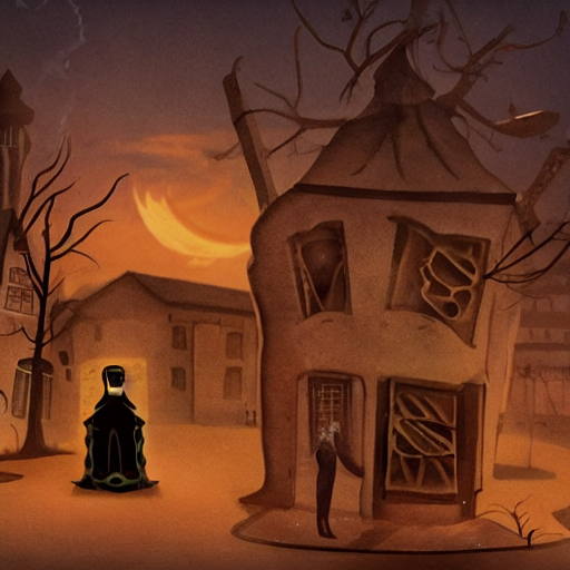 A strange shape lurks in a decadent village, scary and eerie2