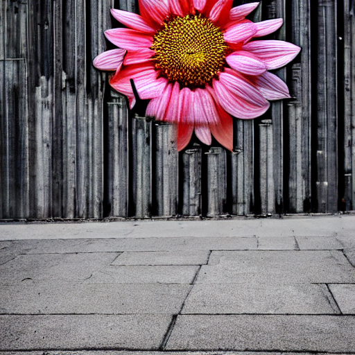 A flower blooming robustly in the back alleys of the city, breaking through the asphalt abstract3